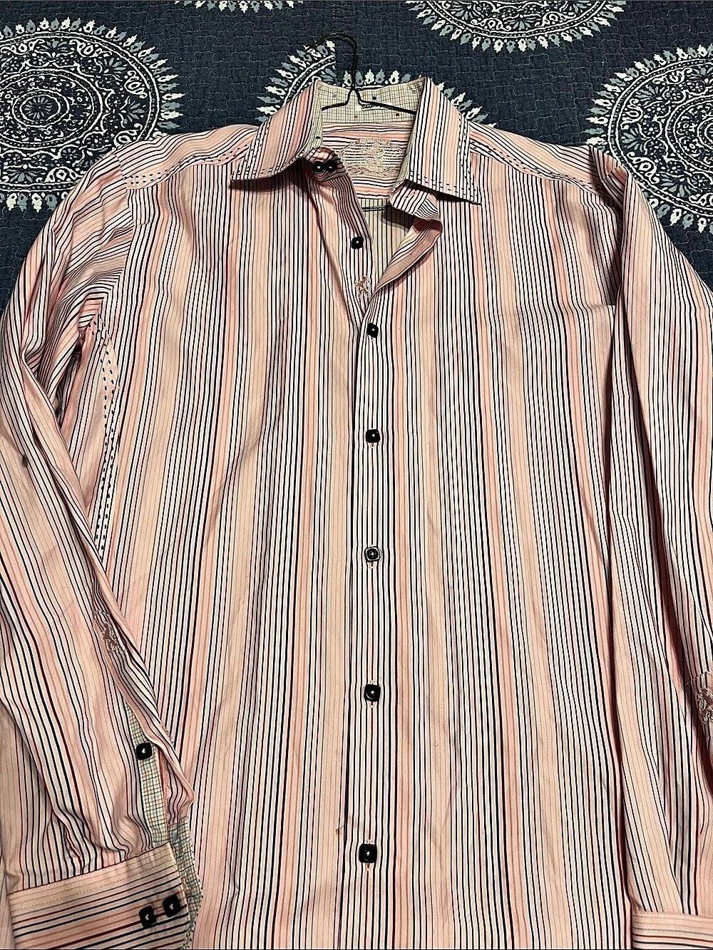 Bugatchi 100% cotton button Down Shirt in Pink & navy